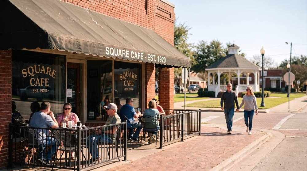 cafe tables on the downtown carrollton square